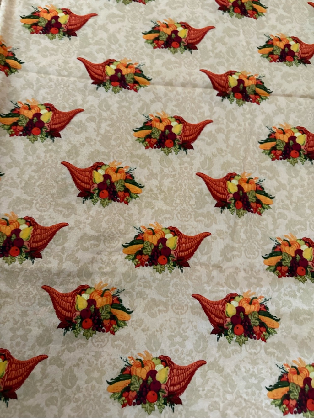 Cornucopia Harvest Fabric Print in Cream and Orange 1.8 yards 42 inches wide